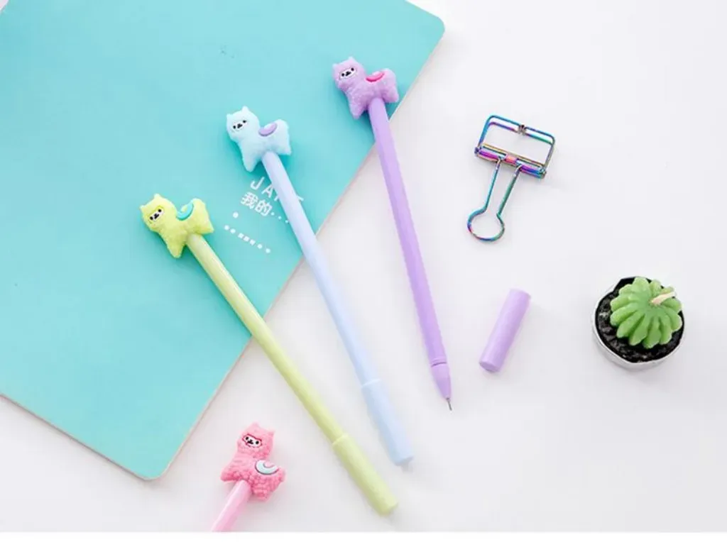 Cartoon alpaca gel pen 0.5mm black children Writing Pen Office Eexamination Limited Office Material School Supplies wholesale Free E-PACK