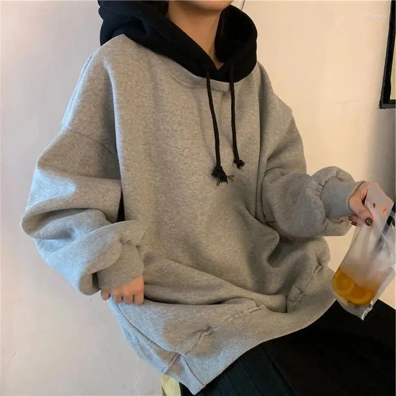 Women's Hoodies Women Loose Casual Lazy Korean Style Fashion Trendy All-match Sweatshirts Patchwork With Pockets Female Pullover Ulzzang