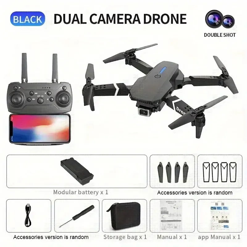 E88Pro Drohne HD Dual Kamera, Einzelbatterie, One Key Return, WIFI-Verbindung, Luftaufnahmen, UAV, optischer Fluss, Höhe, Quadcopter, ferngesteuerte Drohne, Weihnachtsgeschenk