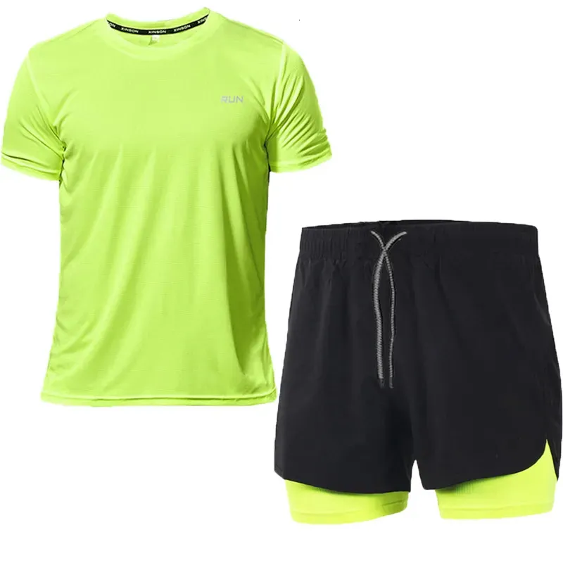 Conjuntos de corrida dos homens verão roupas esportivas ginásio ternos de fitness secagem rápida t-shirtsshort roupas esportivas treino treinamento esporte agasalho 240118
