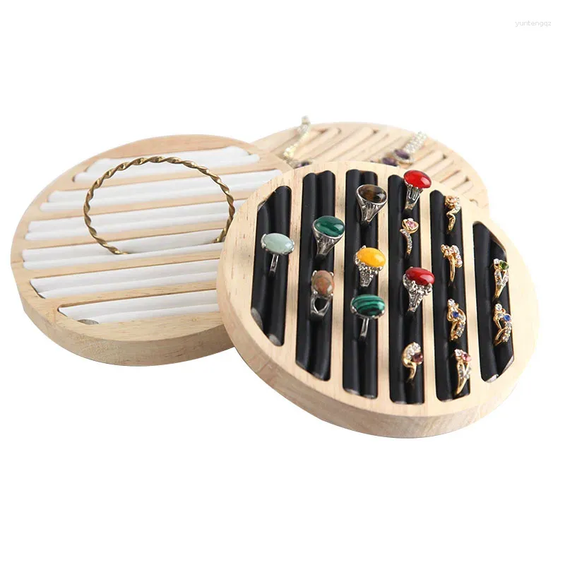 Jewelry Pouches Wood Round Type Rings Storage Tray Case Earring Ring Display Stand Organizer