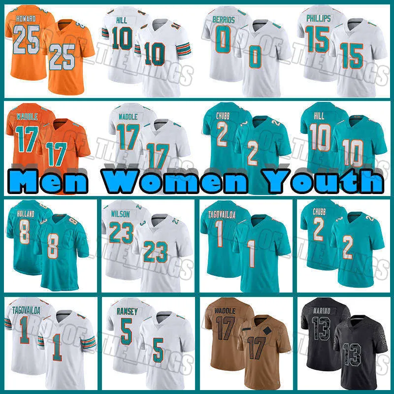 10 Tyreek Hill Tua Tagovailoa Fußballtrikot Jaylen Waddle Jalen Ramsey Braxton Berrios Dolphines Dan Marino Xavien Howard Eli Apple Jaelan Phillips Bradley Chubb