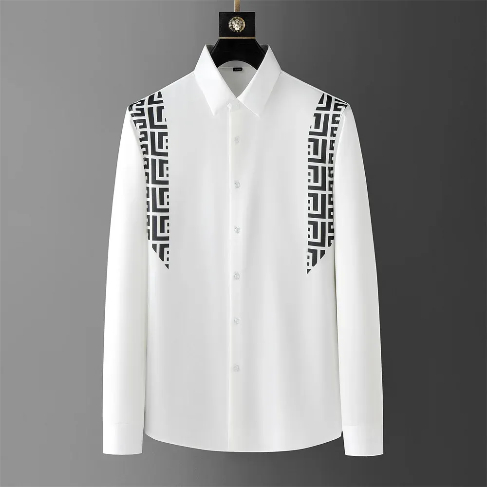2024ブランドスプリングスプライスされた男性用プリントシャツ長袖カジュアルビジネスドレスシャツオフィスソーシャルパーティータキシードブラウスM-5XL