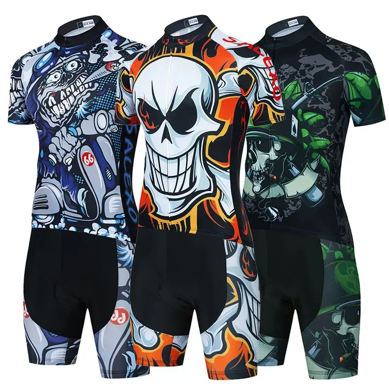 Skull Pattern Cycling Jersey Set Summer Road Bicycle Clothing Mountain Bike Clothes MTB Maillot Ciclismo Men Cycling Set 240119