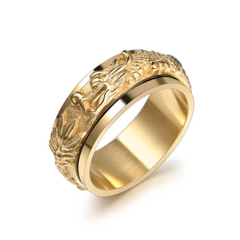 Band Rings Ring Men's Punk Rotating Ring Hip Hop Gold Plated Pan Dragon Ring Chinese Style Titanium Steel Jewelry Sa1040 Eft0