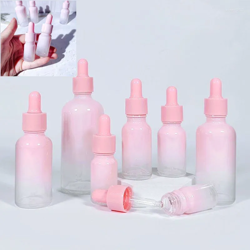 Bouteilles 10X dégradé rose flacon compte-gouttes rechargeable huile essentielle verre liquide 5-100ml goutte pour pots de pipette de massage