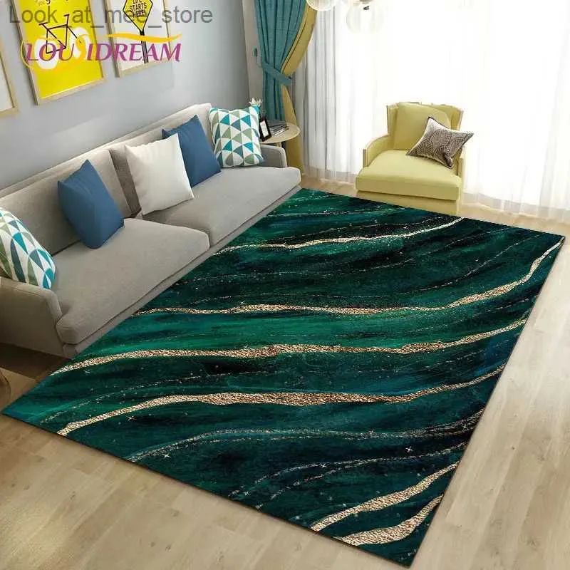 Carpet Nordic Green Gold Blue Marble Area Rug LargeCarpet Rug for Living Room Bedroom Sofa Doormat Decorationkids Non-slip Floor Mat Q240123