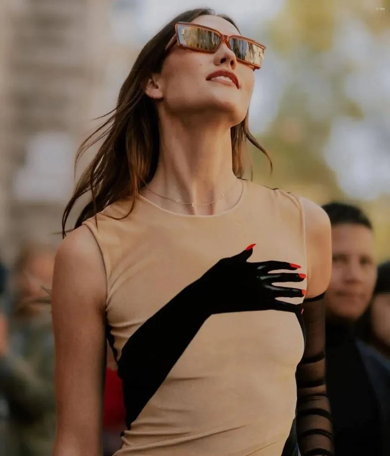 Повседневные платья Модный показ Летнее женское длинное платье без рукавов с круглым вырезом и принтом с двумя руками