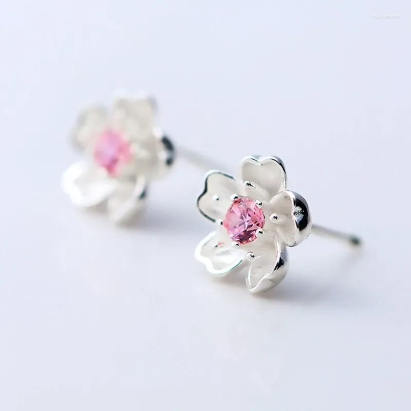 Boucles d'oreilles en forme de fleur de cerisier, clous d'oreilles incrustés de Zircon rose en forme de fleur, cadeau Simple pour femmes et filles