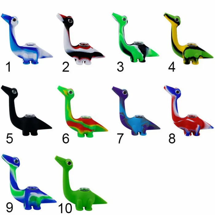Bunte lustige Drachenmuster-Silikon-Rauchpfeife mit Glasschale für trockene Kräuter-Tabak-Ölbrenner, einzigartige Kristall-Dab-Ölplattformen, Wasserbongs-Rohre