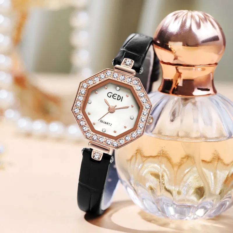 Relógio feminino luxo simples requintado diamante octógono alta aparência cinto horizontal à prova d'água relógio de quartzo montre de luxe presentes