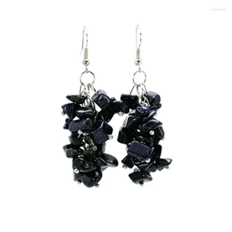 Dangle Oorbellen Mode Elegante Steen Handgemaakt Etnisch Zandsteen 6 cm Donkerblauw Pendientes Brincos Sieraden Voor Meisjes Coole Sieraden