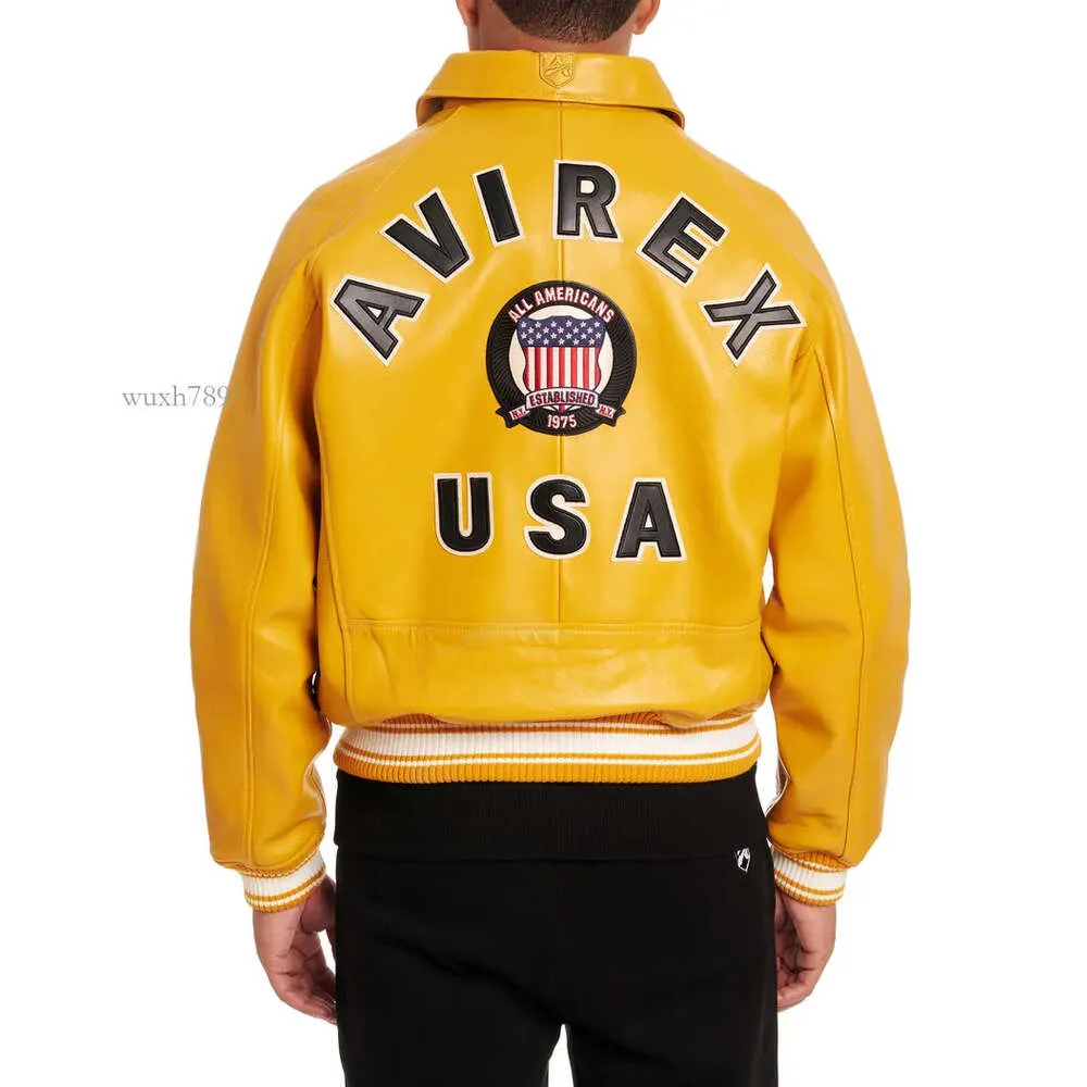 Czerwony żółta kurtka bombowca USA rozmiar Avirex Casual Athletic Gruby skórzana owczarek.