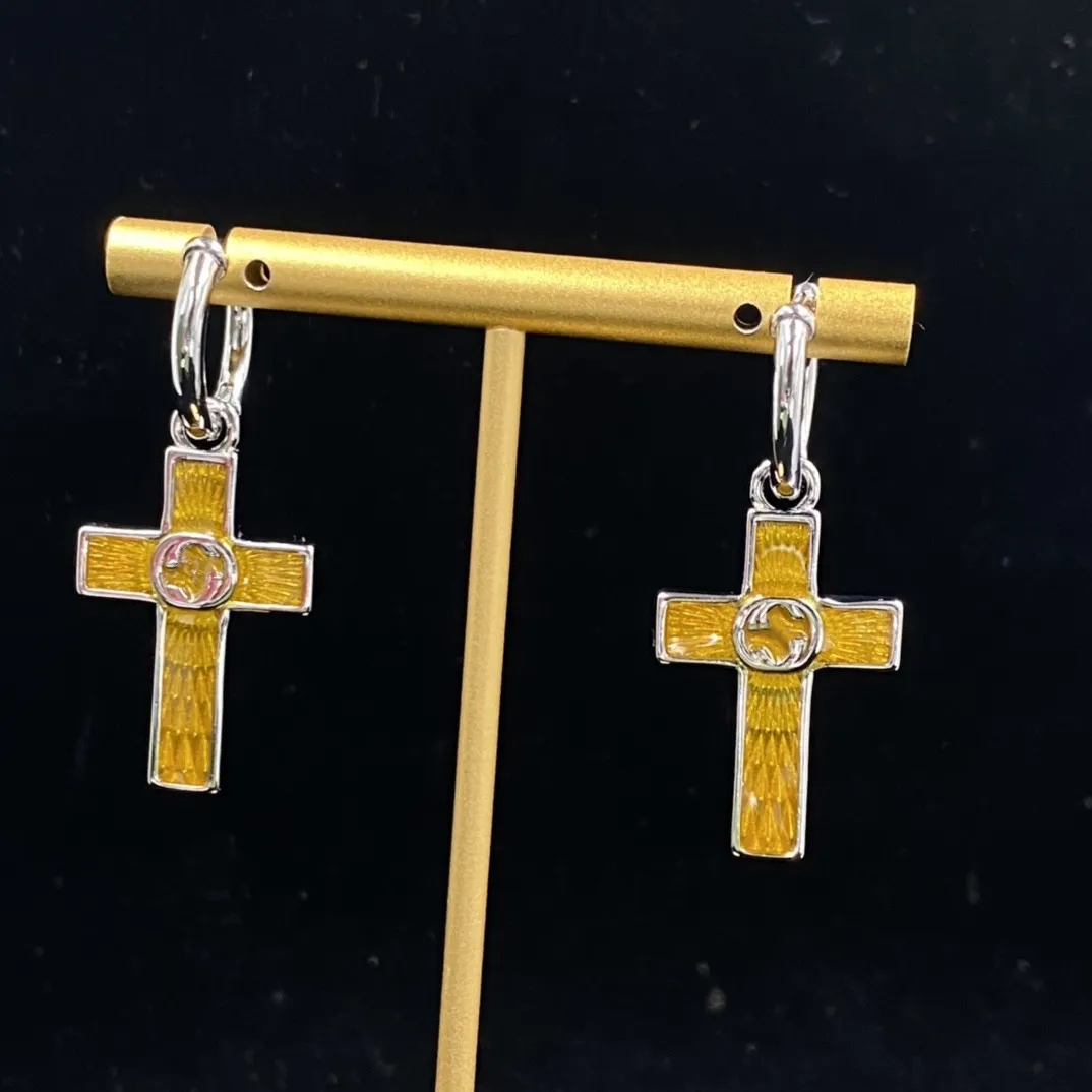 Luxury Brand Designer Enamel Pendant Cross Earrings High Quality Jewelry Party Couple Wedding Bride Gift