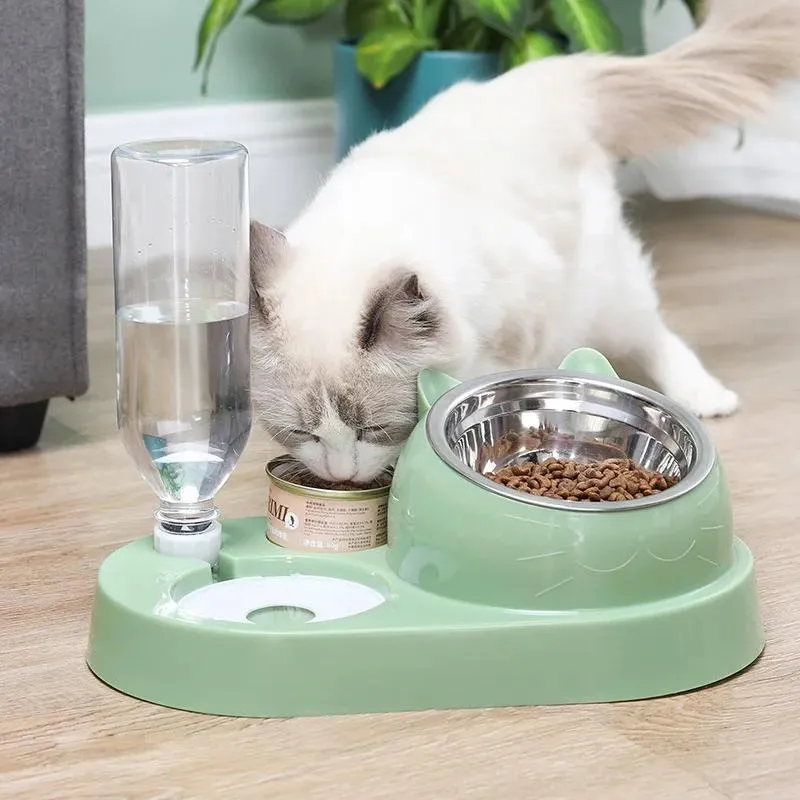 Feeders Pet Cat Bowl Automatic Feeder Dog Cat Food Bowl With Waterer Fountain Container Bowl Drinking Raised Stand Dish Bowls For Cats