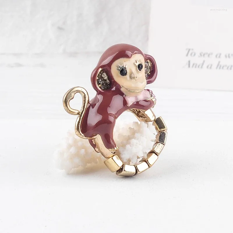 Cluster Rings Ethnic Vintage Gold Color Red Enamel Monkey Ring For Women Handmade Date Gift Jewelry Wholesale