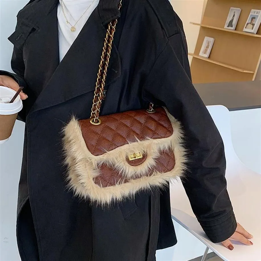 مصمم- سلسلة من البلعمة حقيبة الكتف الشتاء حقائب اليد كروس للنساء مصممة حقيبة مربعة صغيرة 3301D