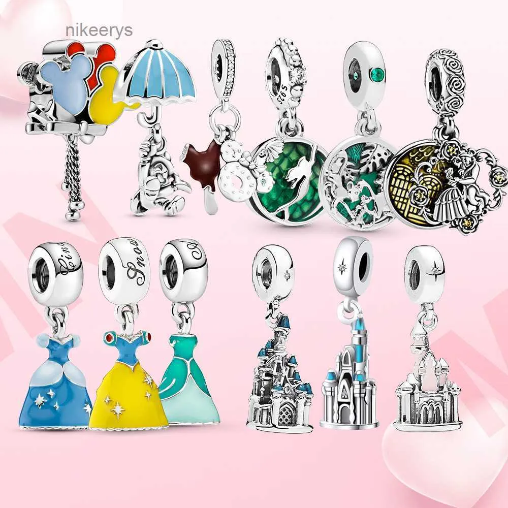 Den nya populära 925 Sterling Silver Charm Princess Dress Castle Pendant Beauty and Beast är lämpliga för primitiva armband Kvinnor DIY -presenter No0J