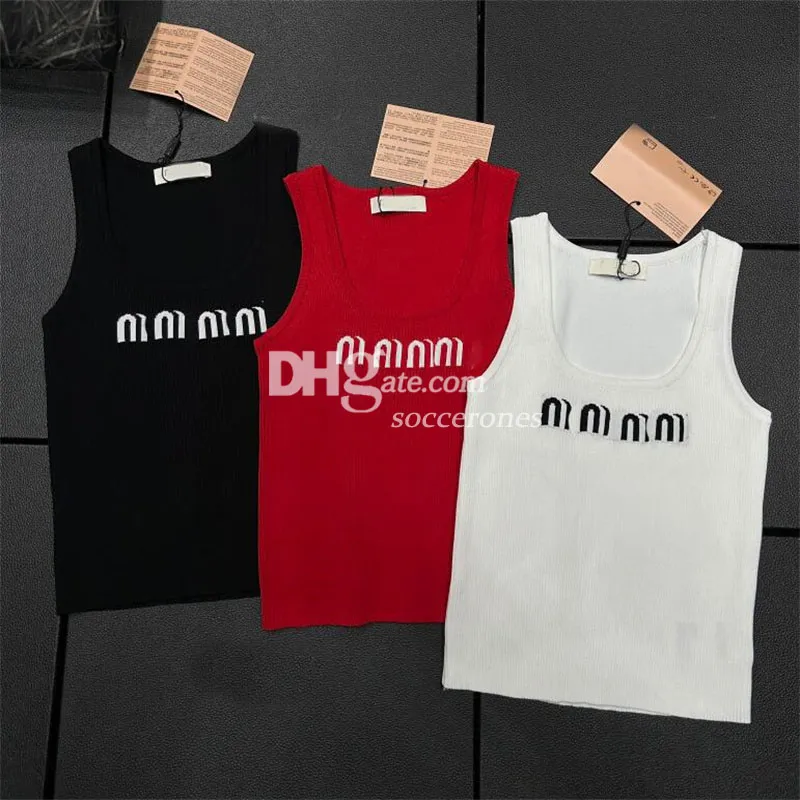 Damen-Unterhemden mit Buchstaben-Stickerei, Designer-Strick-Tanktops, weiße ärmellose Baumwollwesten, bauchfreie Camis-T-Shirts