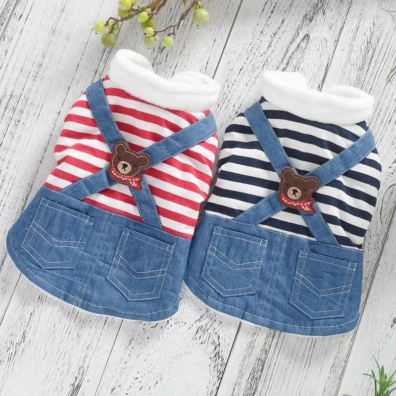 Dog Apparel Stripe Winter Dresses Pet Jean Blue Skirt Cat Costumes Supplies XS XXL Little Fur Pugs Red Goods