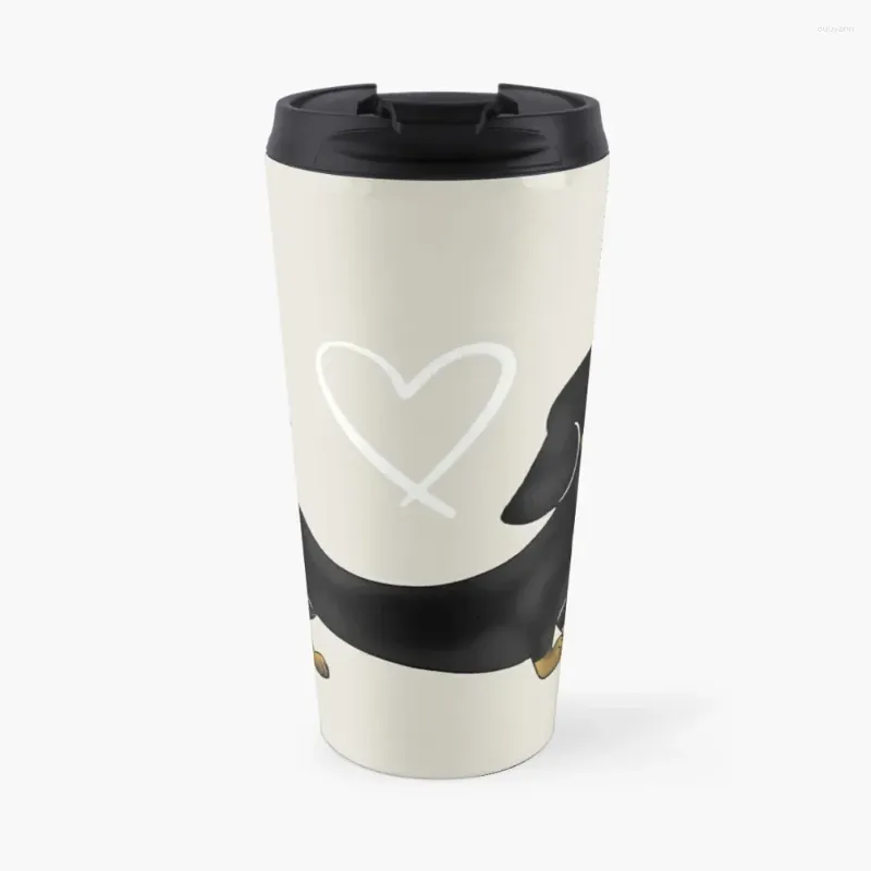 Garrafas de água Dachshund Preto e Castanho Cabelo Suave Salsicha Cachorro Caneca de Café de Viagem Copos Grandes