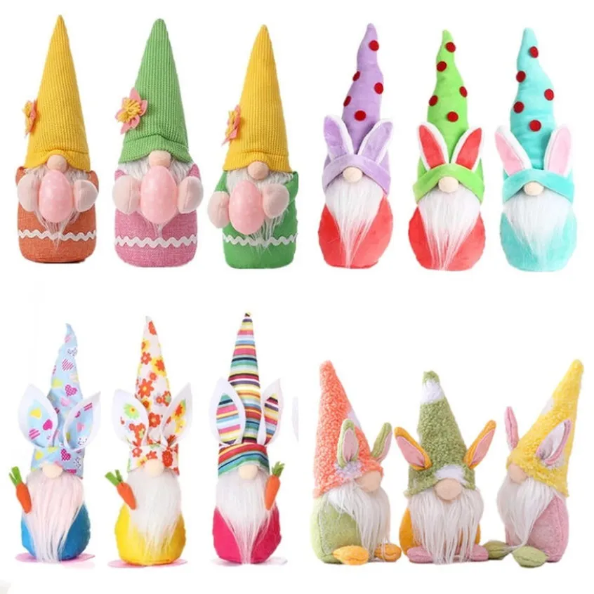 Nouveaux oeufs de Pâques lapin Gnome fait à la main SwedishTomte lapin jouets en peluche poupée ornements cadeaux de printemps vacances maison fête enfants cadeaux de Pâques 0123