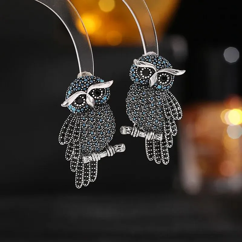 Earrings S925 Silver Creative Exquisite Cartoon Animals Bird Earrings Shiny Zircon Delicate Owl Stud Earrings for Women 2023 Trending