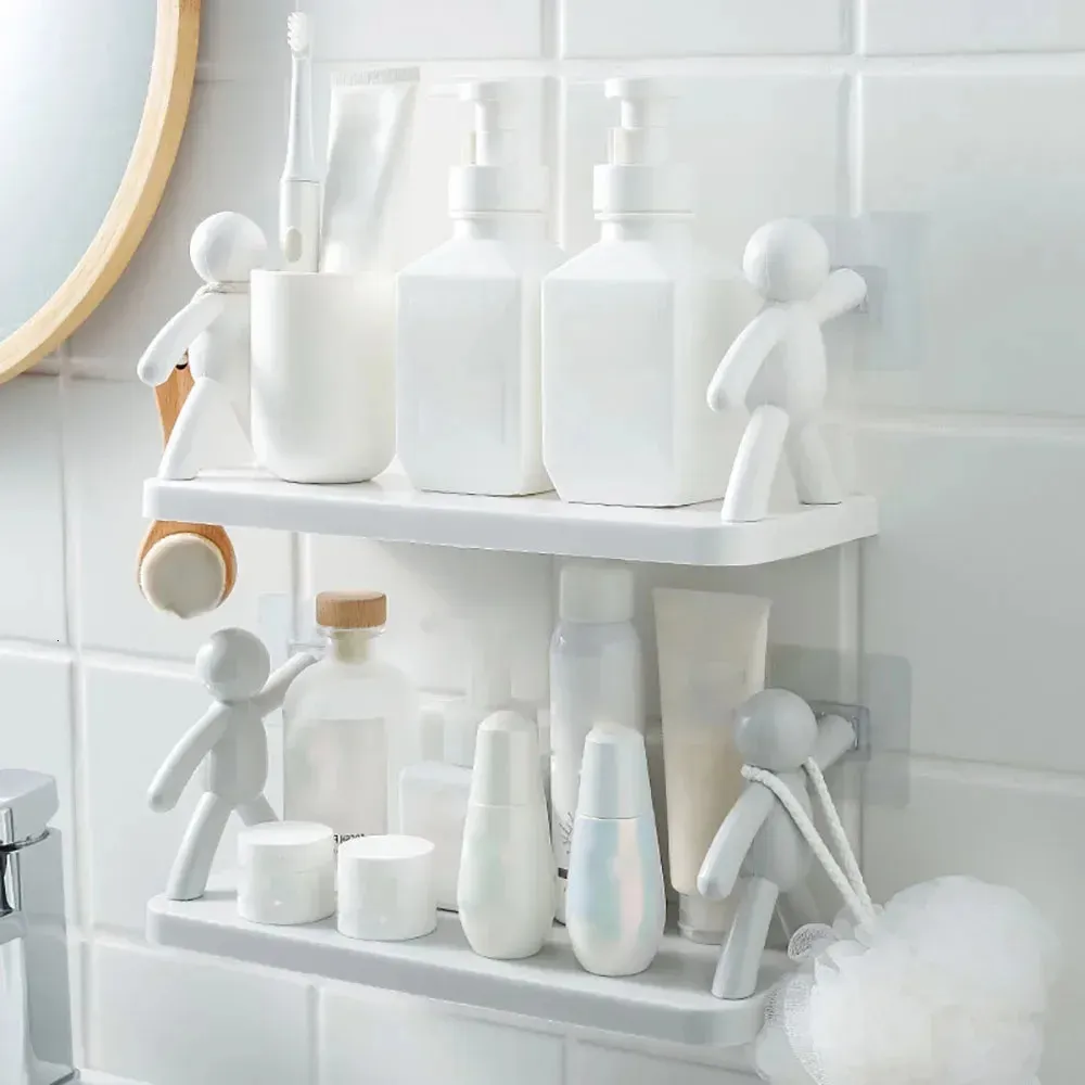 Portaoggetti da bagno carino bambola bianca scaffale dispettoso portaoggetti autoadesivo per cosmetici da bagno 240123