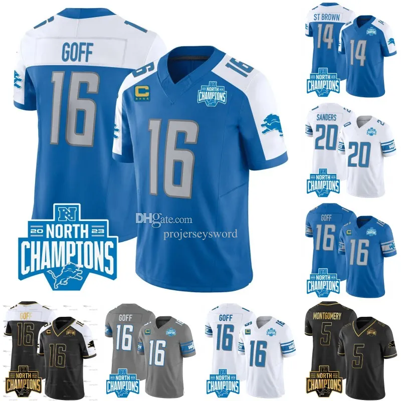 2023-24 Lions 90th Champions Football Jersey Jameson Williams Malcolm Rodriguez Jared Goff Amon Ra St Brown Anzalone Sanders Swift Sewell David Montgomery Jerseys