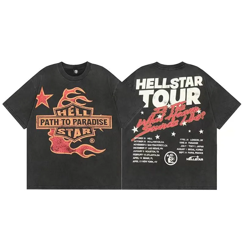 Hellstar T-Shirt Designer Tendance Nouveau T-Shirt Graphique T-Shirt Vêtements Tendance Lavé Hip Hop Tissu Street Graffiti Lettrage Feuille Impression Vintage Coloeful Coupe Ample