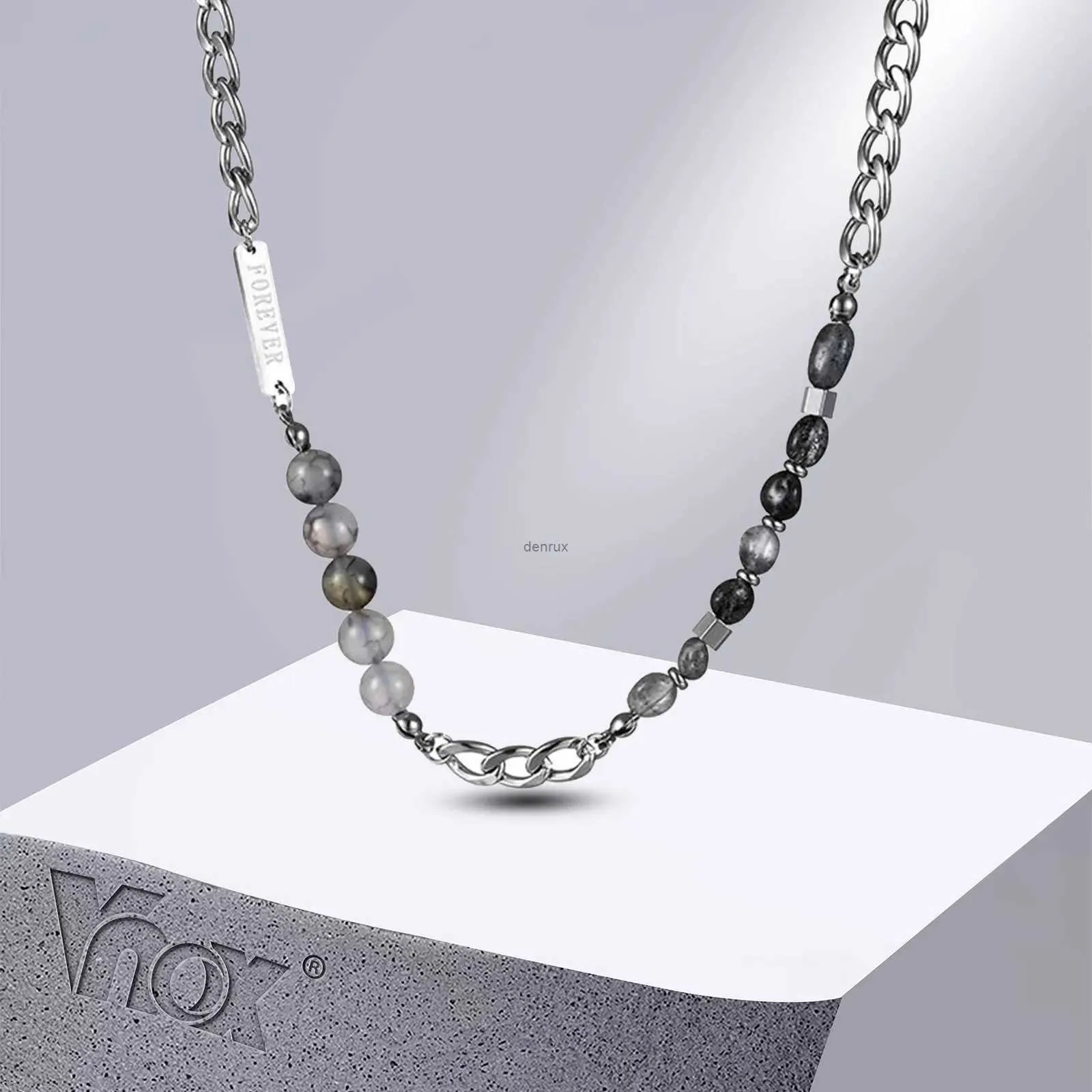 Pendant Necklaces Vnox 7mm Cuban Chain Necklaces Unisex Beads Charm Collar Women Men Miami Curb Links with Forever Bar