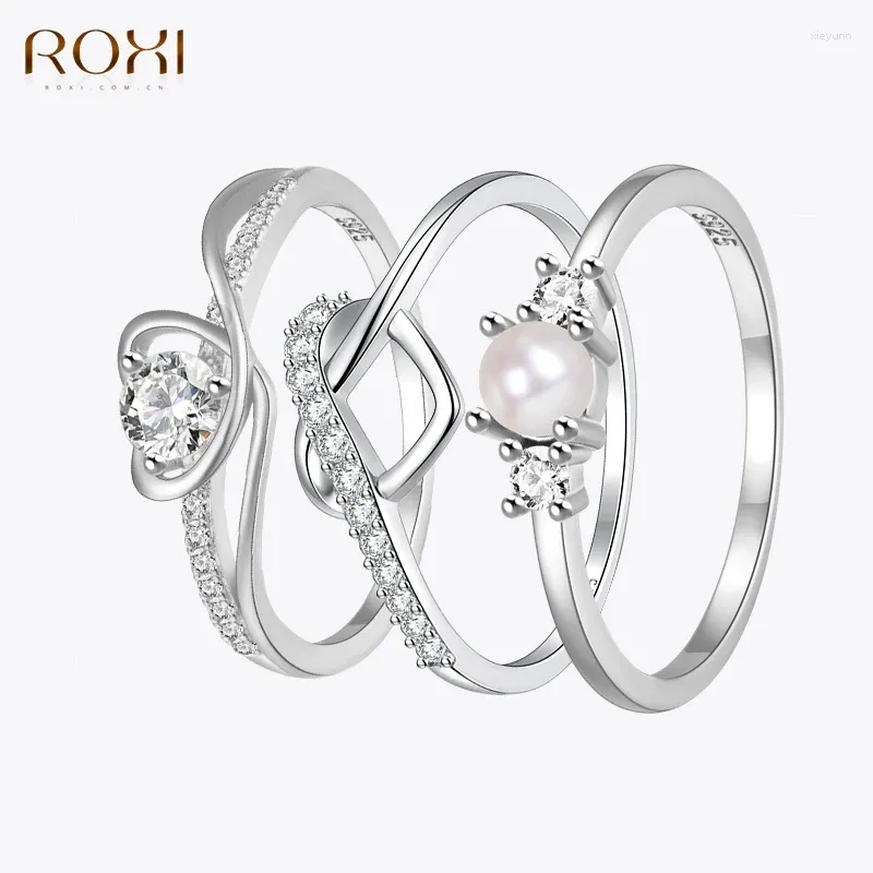 Cluster Rings ROXI 925 Sterling Silver 18K Plate Heart Finger For Women Ladies Size 6/7/8 Pearl Wedding Party Fine Jewelry Gifts