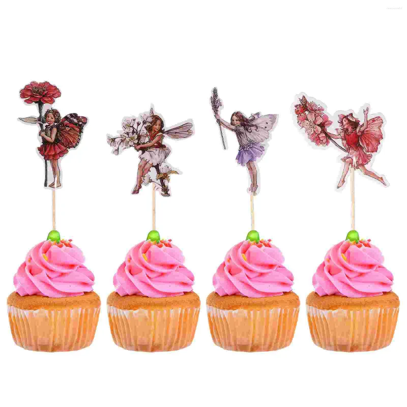 Festive Supplies Party Cake Toppers Cupcake Picks Flower Fairy Shape Creative Ornaments Happy Birthday Decor