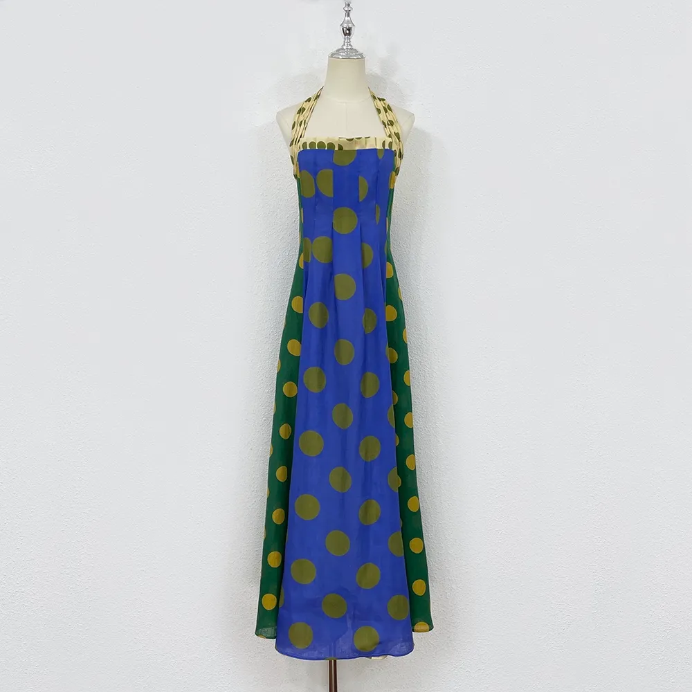 Australian Designer Linen Print Hanging Neck Dress