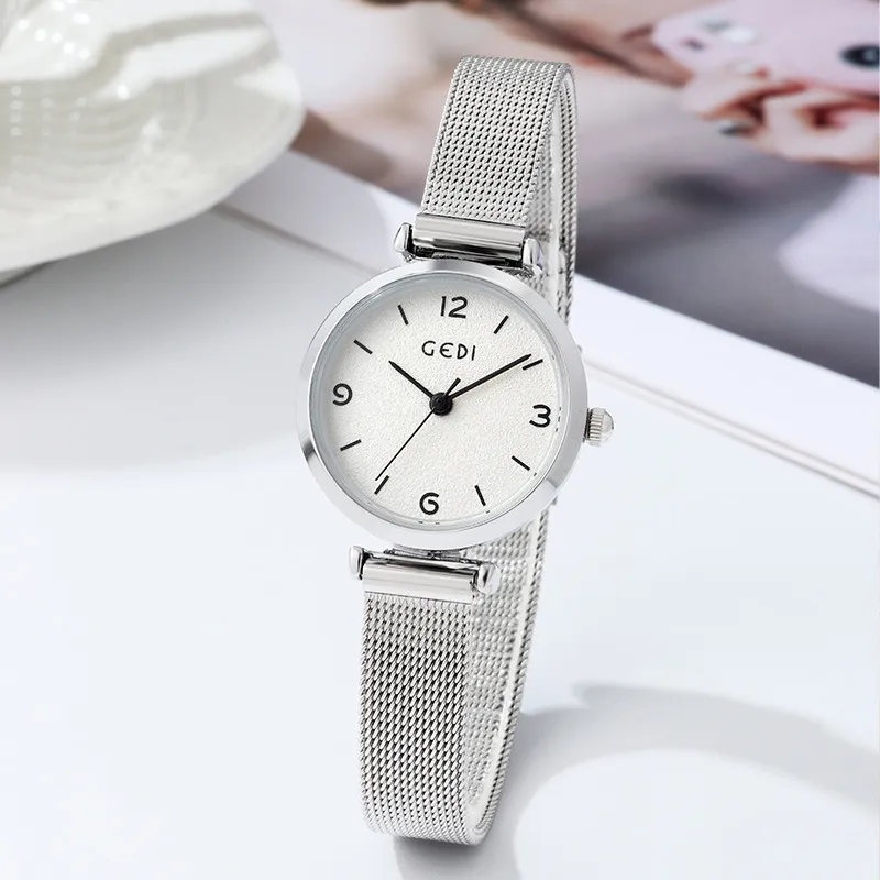 Mulheres simples malha de aço inoxidável com elegante casual relógio de quartzo à prova d'água montre de luxe presentes A6