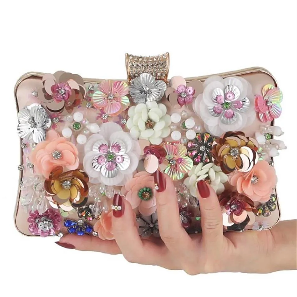 Cross Body Spring handtassen Handgemaakte bloemen Diamant kleine kettingzak enkele schouder289b