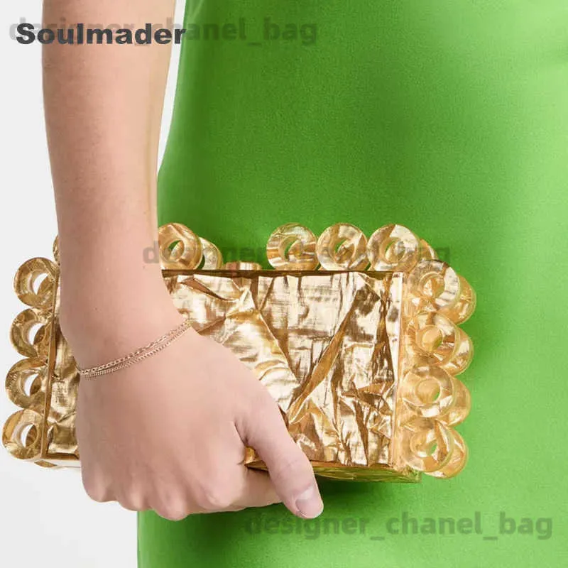 Shoulder Bags Acrylic clutch bag women designer evening party box purse 2022 new gold ivory black pearl color handbag T240123