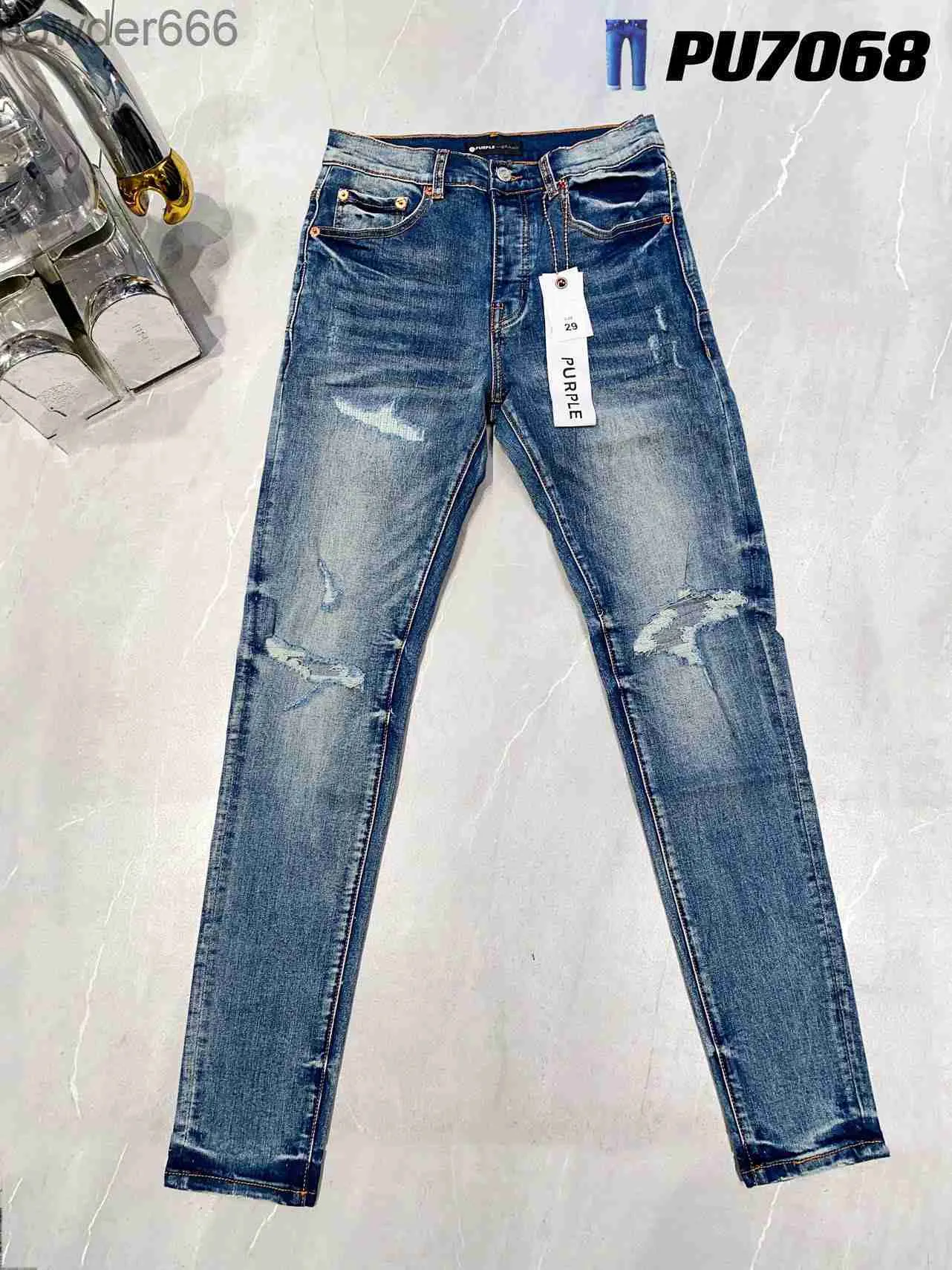 Jeans Designer Paarse Skinny Heren Gescheurde Fiets Slanke Rechte Broek Vouw Modetrend Retro Hip Hop High Street 6 To12