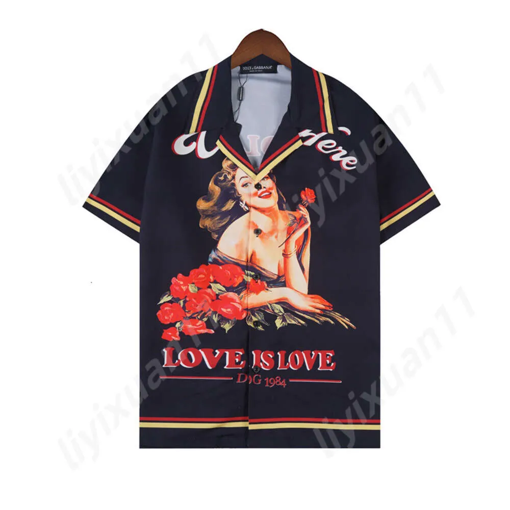 A M I ​​R I Marka Amris Designer Gömlek Erkek Düğme Gömlek Baskı Bowling Shirt Hawaii Çiçek Gündelik İpek Gömlek Erkekler İnce Fit Kısa Sleev 2071