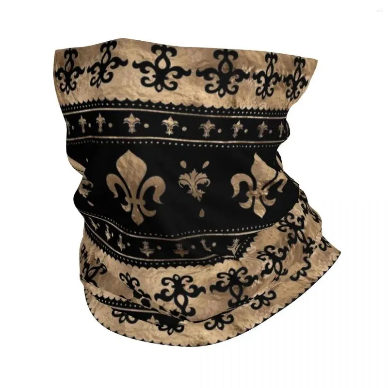 Sciarpe di lusso nero e oro Fleur-De-Lys Bandana Ghetta per il collo Passamontagna stampato Sciarpa magica Copricapo da equitazione per uomo Donna per tutte le stagioni