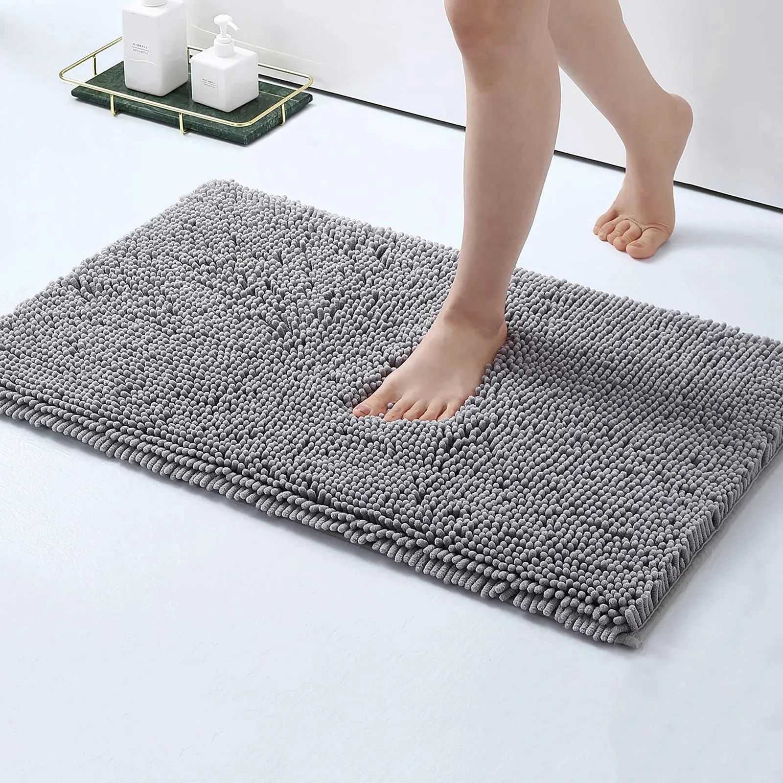 Homaxy Chenille Bath Mat Thicken NonSlip Bathroom Rug Soft Floor Foot Carpet Absorbent Quick Dry Microfiber Shower Pad Decor 240122