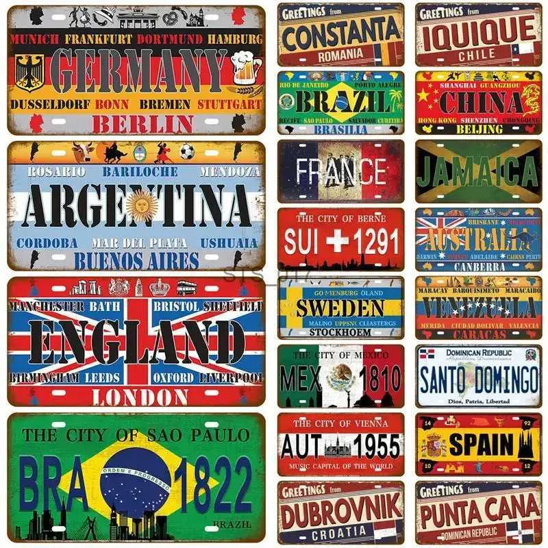 Metalen Schilderij Frankrijk Tin Bord Plaquette Rusland Spanje Metalen Bord Duitsland USA Land Vlag Nummerplaat Voor Muur Thuis Restaurant Craft Bar Decor