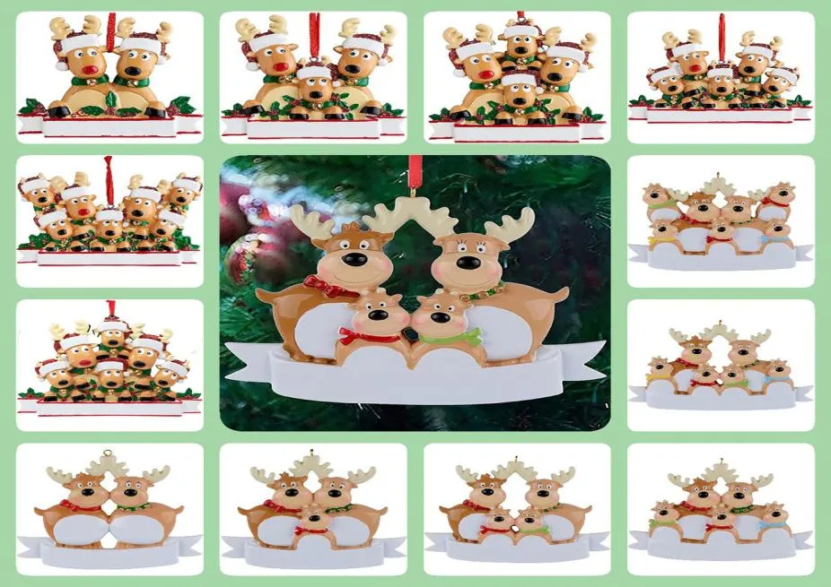 Kerst Rendier Ornamenten Kerstbomen Hars Aangepaste DIY Naam Familie van 3 5 Cadeau Hang Decoraties Hanger Thuis Decro3690179