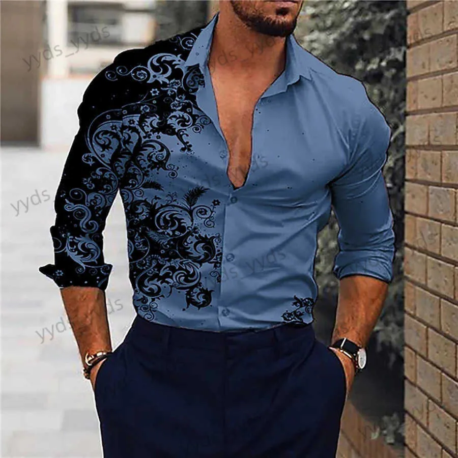 Camicie casual da uomo Camicie hawaiane a maniche lunghe Camicie stampate in 3d floreali Camicie moda uomo Camicetta da spiaggia casual Camicette con risvolto Abbigliamento da uomo Bottone T240124