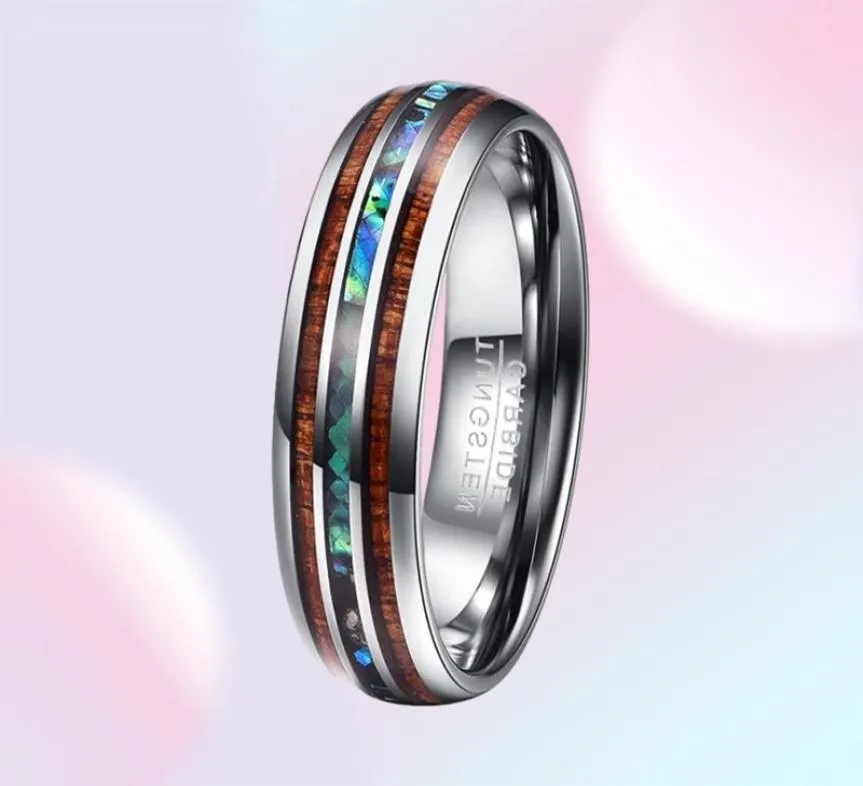 silver color koa wood abalone inlay high polish 8mm width 100 genuine wedding band elegance tungsten carbide rings for men 2107016647364