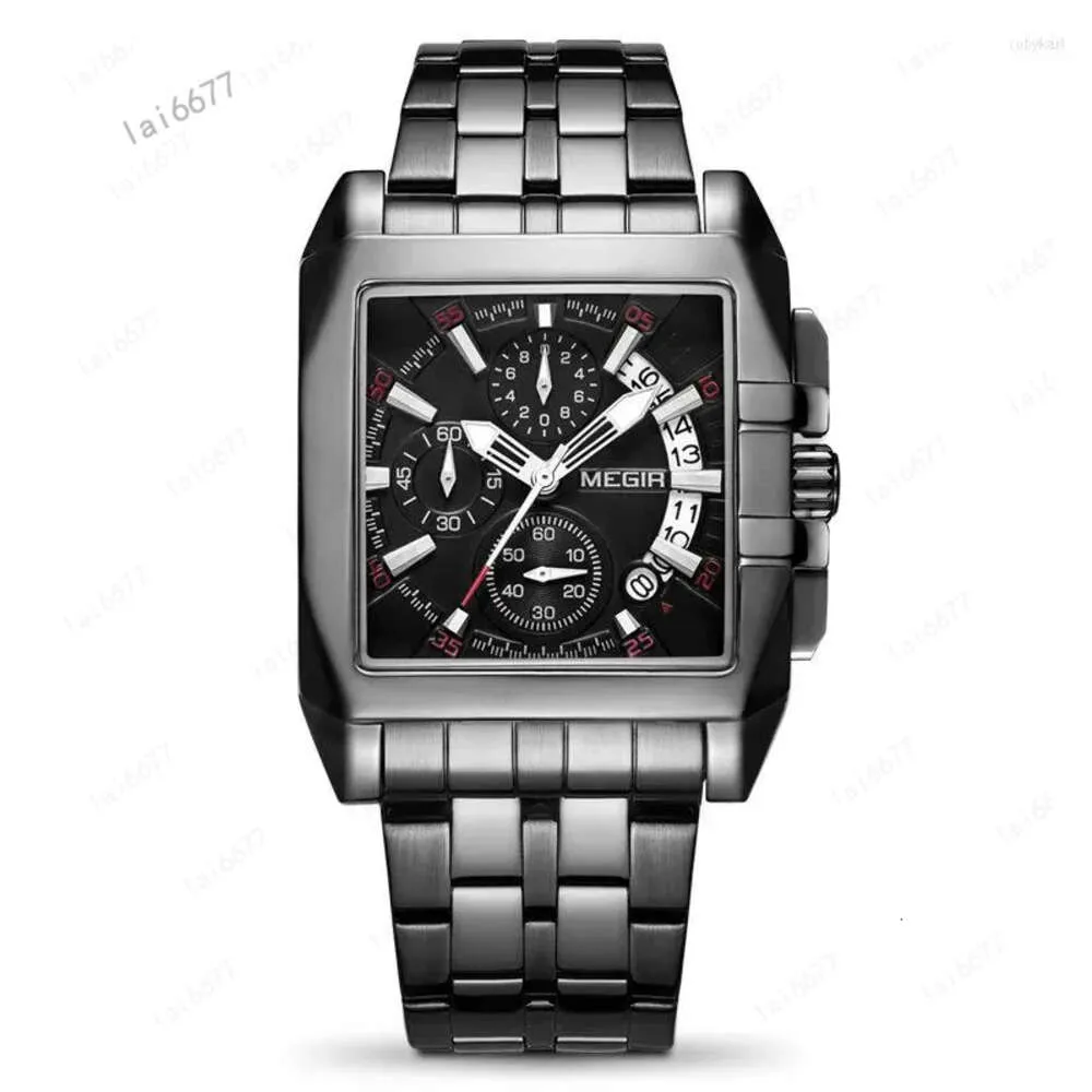 Wristwatches Business Man Watch Mens Watches Oryginalne megir trend wielofunkcyjny chronograf stalowy zespół transgraniczny kwarc