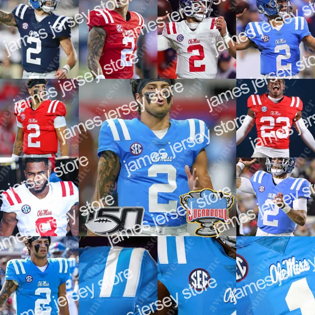 Vêtements de football universitaire américain Ole Miss Rebels Maillot de football Matt Corral Jaxson Dart Zach Evans Jerrion Ealy Elijah Moore Quinshon Judkins