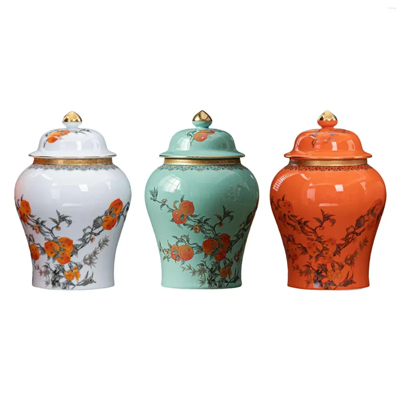 Bouteilles de stockage Pot de gingembre en céramique Vase en porcelaine de thé avec couvercle 7,6 "de hauteur artisanat polyvalent émail émaillé pour bureau de fête