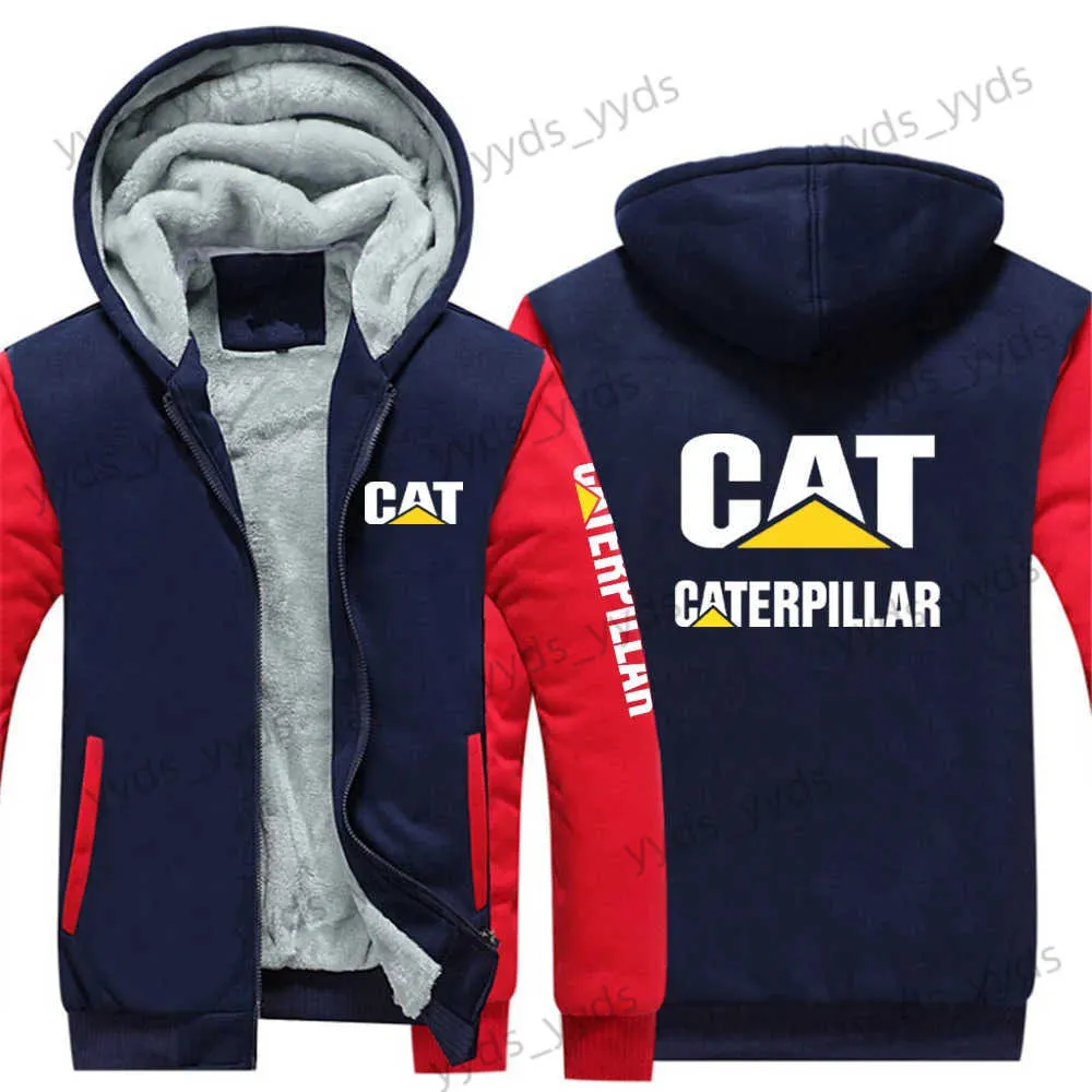 Herrtröjor tröjor 2023 Ny hösten Winter Fashion Cat Caterpillar Print Hooded Patchwork Thicken Hoodies dragkedja varm populär högkvalitativ kappa T240124