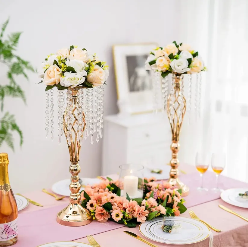 Portavelas de cristal alto para flores, centro de mesa, flores de plomo para camino, decoración de fiesta, mesa de comedor de boda